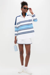 White and Blue Tricolor Stripe Hudson Quarter Zip